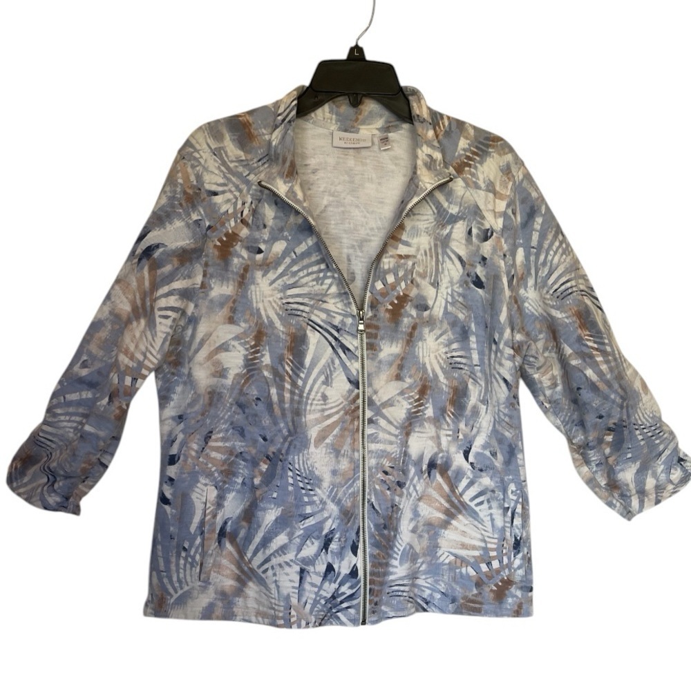 Weekends by Chico's zip-up jacket 3/4 sleeves lightweight jacket pockets Lg